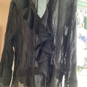 Black semi sheer blouse with ruffle